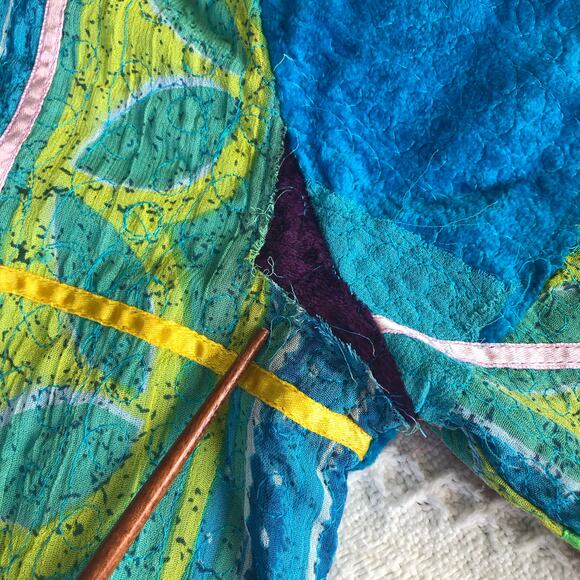 Parisian Works 90s Y2K Patchwork Art To Wear Shirt Jacket Shacket Small Hippie - Picture 12 of 13